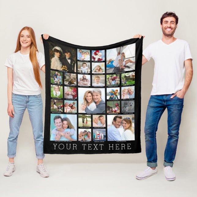 Personalised 27 Photo Collage Captions Your Colour Fleece Blanket (In Situ)