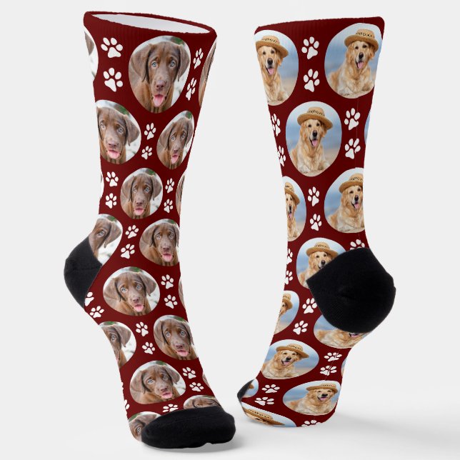 Personalised 2 Dog Photo Pet Paw Prints Pattern Socks (Angled)