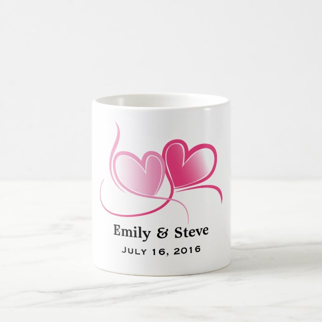 Personalised 2 Hearts Wedding Date Coffee Mug (Center)