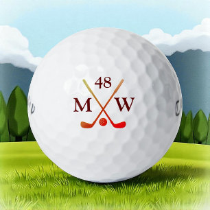 Personalised 2-initials Red Clubs Golfer Age Golf Balls