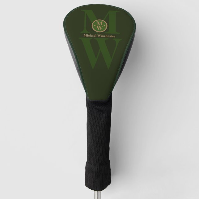 Personalised 2-letter Vertical Monogram Dark-Green Golf Head Cover (Front)