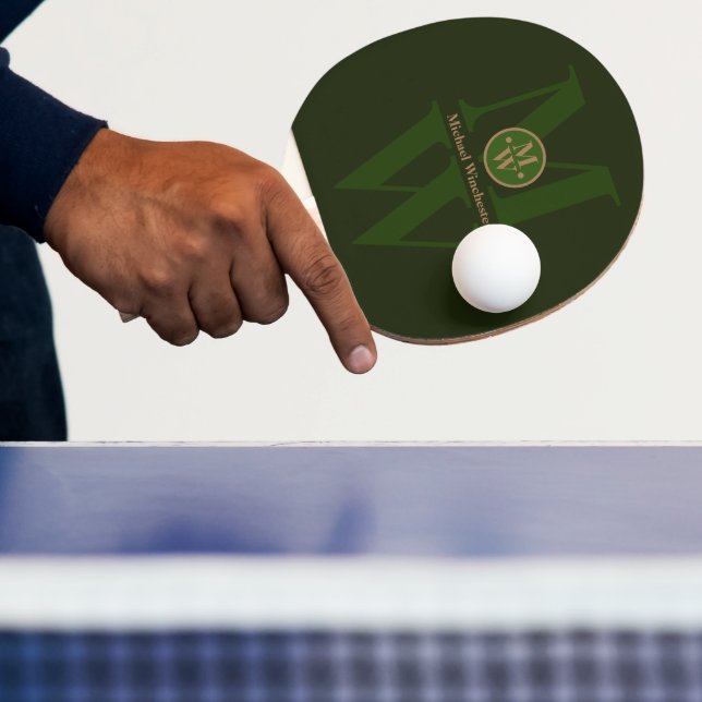 Personalised 2-letter Vertical Monogram Dark-Green Ping Pong Paddle (Insitu)