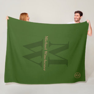 Personalised 2-letters vertical Monogram Green Fleece Blanket
