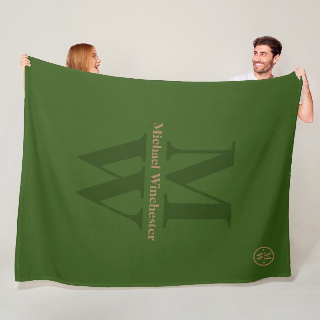 Personalised 2-letters vertical Monogram Green Fleece Blanket (In Situ)