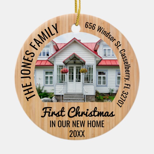 Personalised 2 Photo Christmas First Home 2021 Ceramic Ornament (Front)