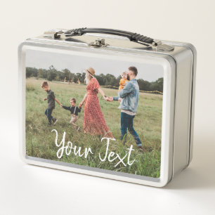 Personalised 2 Photo & Custom Text Template Metal Lunch Box