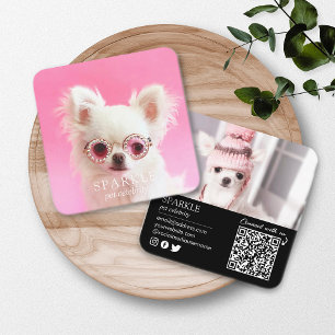 Personalised 2 Photo Dog Pet Social Media QR Code Square Business Card