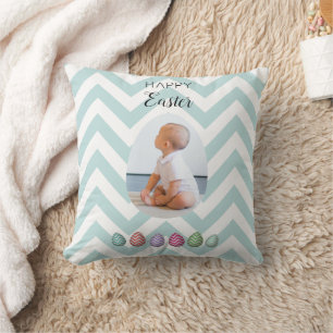 Personalised 2 Photo Easter Egg Blue Pastel Cushion