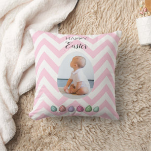 Personalised 2 Photo Easter Egg Pink Pastel Cushion