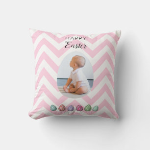 Personalised 2 Photo Easter Egg Pink Pastel  Cushion