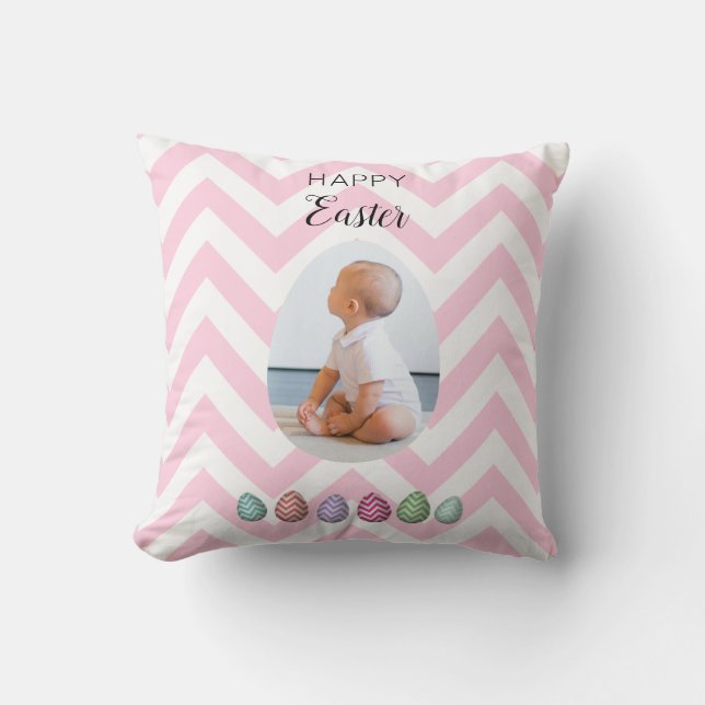 Personalised 2 Photo Easter Egg Pink Pastel  Cushion (Front)