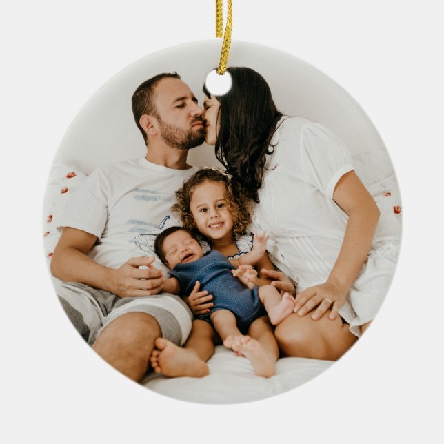 Personalised 2 photo Family Christmas Custom Ceramic Ornament (Front)