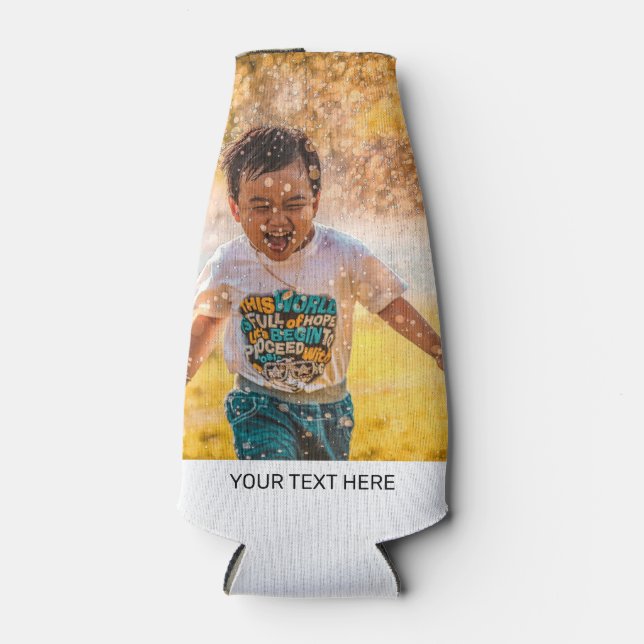 Personalised 2 Photo Front Back Your Text  Bottle Cooler (Front)