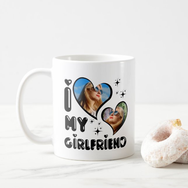 Personalised 2 Photo I Love My Girlfriend  Coffee Mug (With Donut)