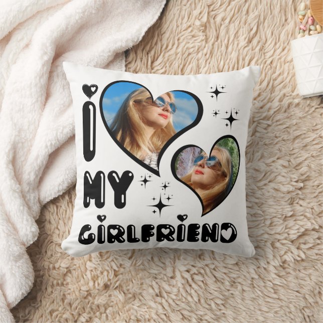 Personalised 2 Photo I Love My Girlfriend  Cushion (Blanket)