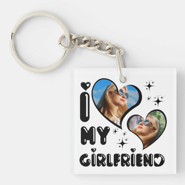 Personalised 2 Photo I Love My Girlfriend  Key Ring (Front)