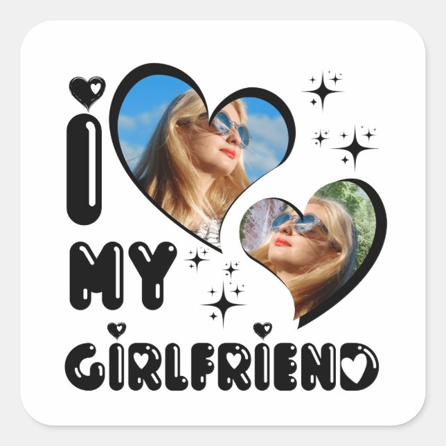 Personalised 2 Photo I Love My Girlfriend  Square Sticker (Front)