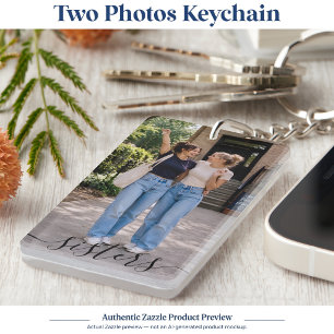 Personalised 2 Photo Sisters Birthday Elegant Blck Key Ring