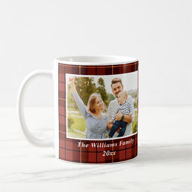Personalised 2 Photo Tartan Pattern Merry  Plaid Coffee Mug (Left)