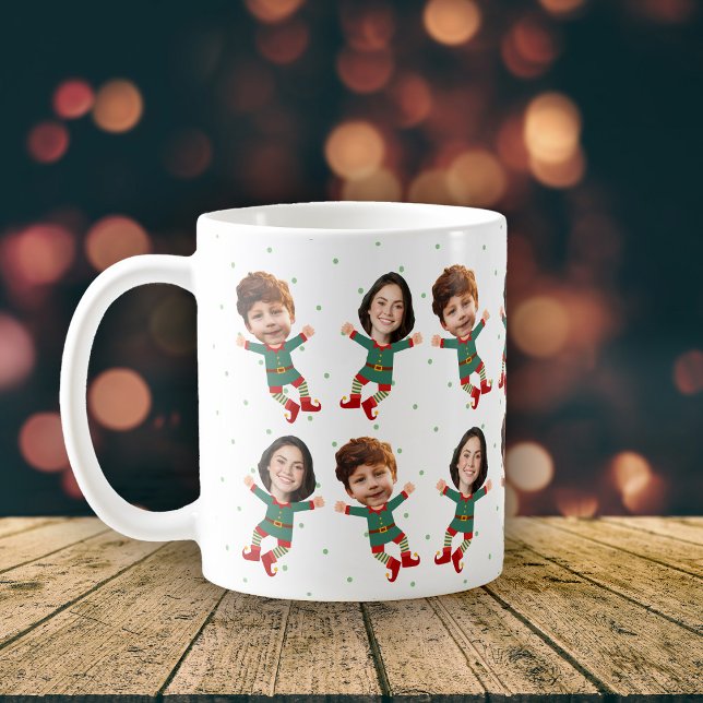 Personalised 2 Photos Face Funny Christmas Elf Kid Coffee Mug (Creator Uploaded)