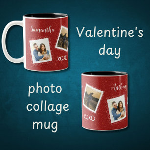 Personalised 2 photos & names on cherry red  Two-Tone coffee mug