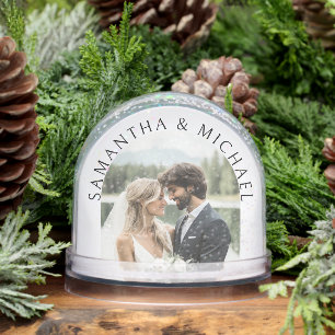 Personalised 2 Photos Names Wedding Keepsake Snowglobe