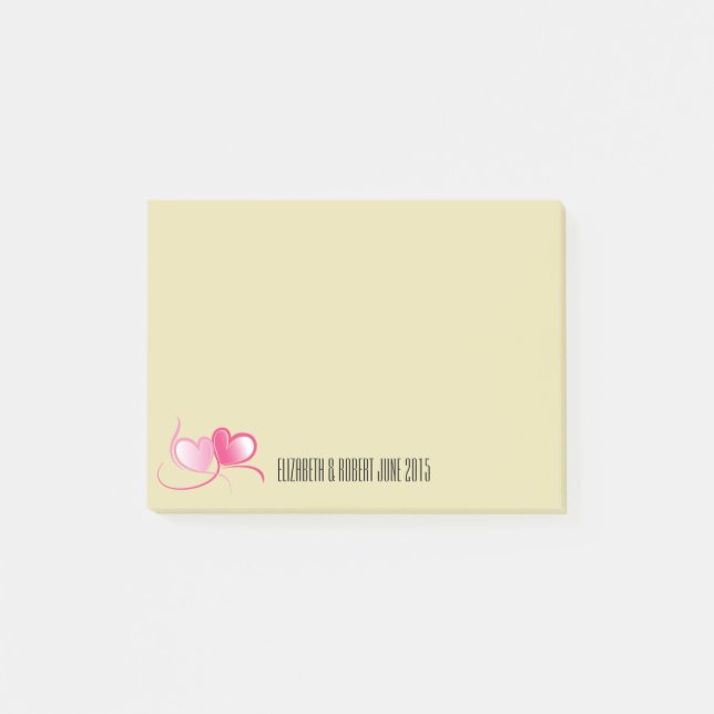 Personalised 2 Pink Hearts with Ribbons Post-it Notes (Front)