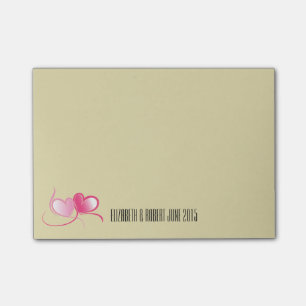 Personalised 2 Pink Hearts with Ribbons Post-it Notes