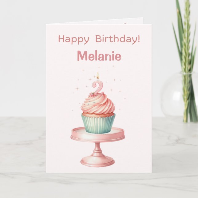Personalised 2 year Cupcake Birthday Card (Front)