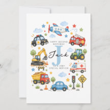 Personalised 2nd Birthday Card for Boy | Vehicles