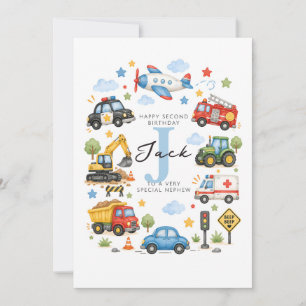 Personalised 2nd Birthday Card for Boy   Vehicles 