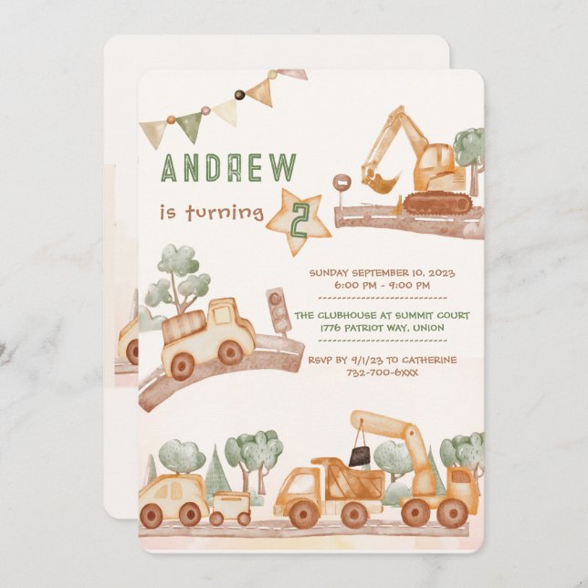 Personalised  2nd Birthday for boy Invitation (Front/Back)