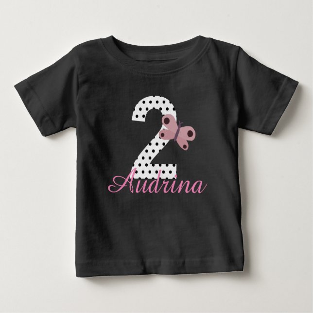Personalised 2nd Birthday Girls Butterfly Shirt (Front)