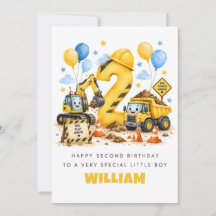 Personalised 2nd Construction Boy Birthday Card