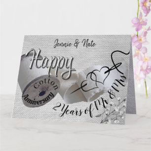 Personalised 2nd Year Cotton Wedding Anniversary  Card