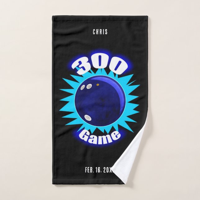 Personalised 300 Game Blues Bowling Hand Towel (Hand Towel)