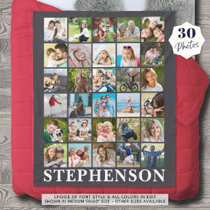 Personalised 30 Photo Collage Grey Fleece Blanket