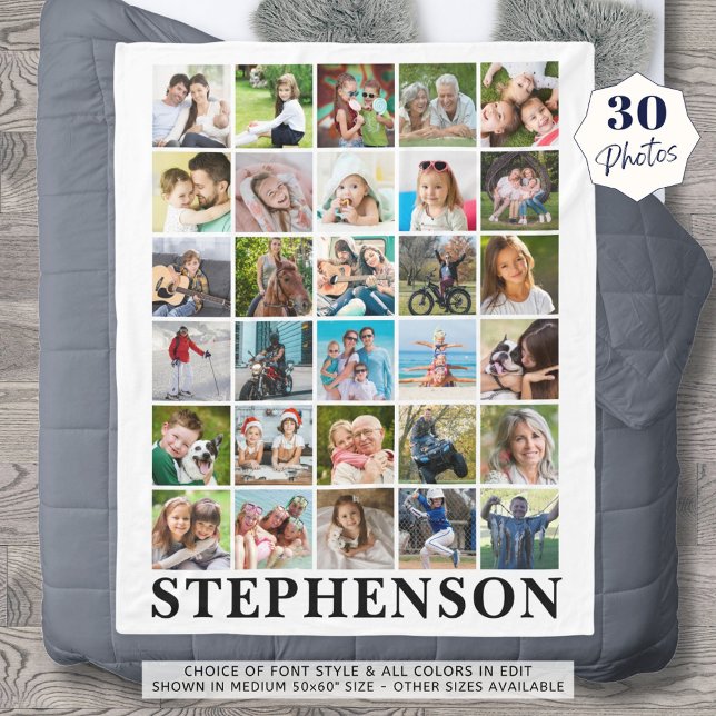 Personalised 30 Photo Collage White Fleece Blanket (Creator Uploaded)