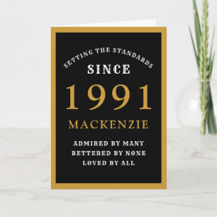 Personalised 30th Birthday 1991 Black Gold Chic Card