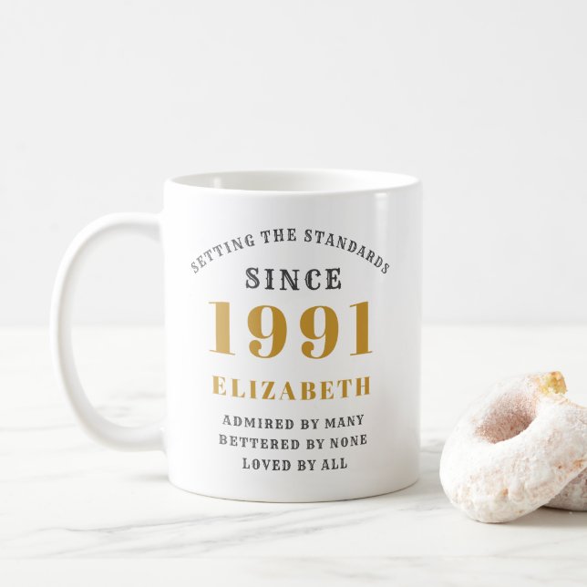 Personalised 30th Birthday 1991 Elegant Add Name Coffee Mug (With Donut)