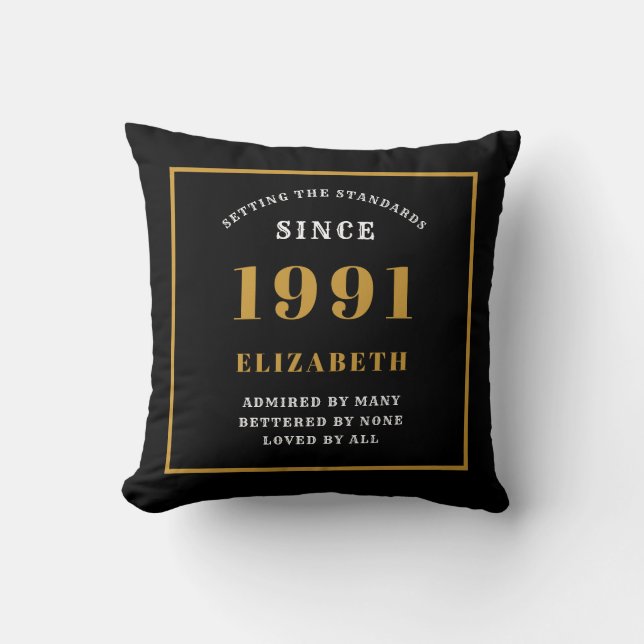Personalised 30th Birthday 1991 Elegant Chic Black Cushion (Front)