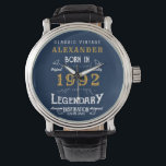 Personalised 30th Birthday 1992 Vintage Blue Gold Watch<br><div class="desc">A personalised unique watch for that special birthday person. Add the name to this vintage retro style design for a custom birthday gift. Easily edit the name and year with the template provided. A wonderful custom birthday gift. More gifts and party supplies for that party celebration available with the "Legendary"...</div>