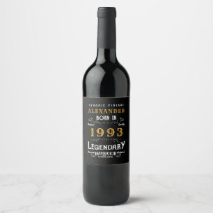 Personalised 30th Birthday 1993 Add Name Legendary Wine Label