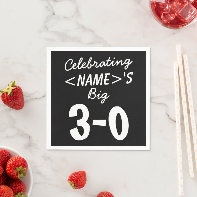 Personalised 30th Birthday Black Paper Napkins (Insitu)