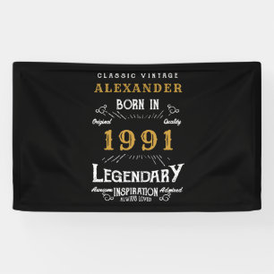 Personalised 30th Birthday Born 1991 Vintage Black Banner