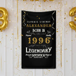 Personalised 30th Birthday Born 1996 Retro Party Banner<br><div class="desc">Celebrate a 30-Year Legend with this Personalised Vintage Banner! Throw an unforgettable party with this striking black and white banner, specifically designed for a landmark 30th birthday. The retro-inspired typography proudly features the year "BORN 1996" for a nostalgic and classic aesthetic. Key Features: Fully Customisable: Easily edit the name and...</div>