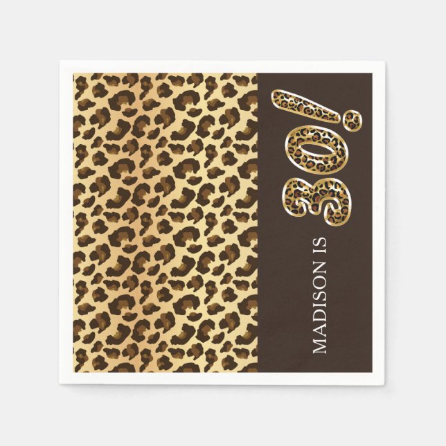Personalised 30th Birthday Leopard Foil Balloon Napkin (Front)