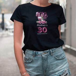 Personalised 30th Birthday Luxury Wine & Balloons T-Shirt