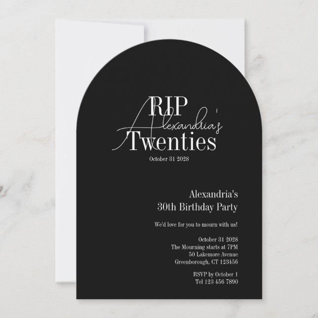 Personalised 30th birthday RIP 20s party Invitation (Front)