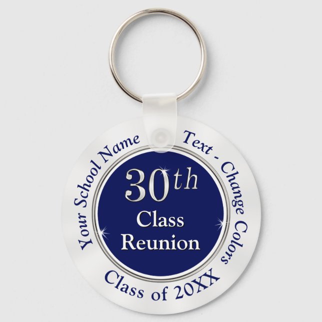 Personalised 30th Class Reunion Gifts, Navy Blue Key Ring (Front)